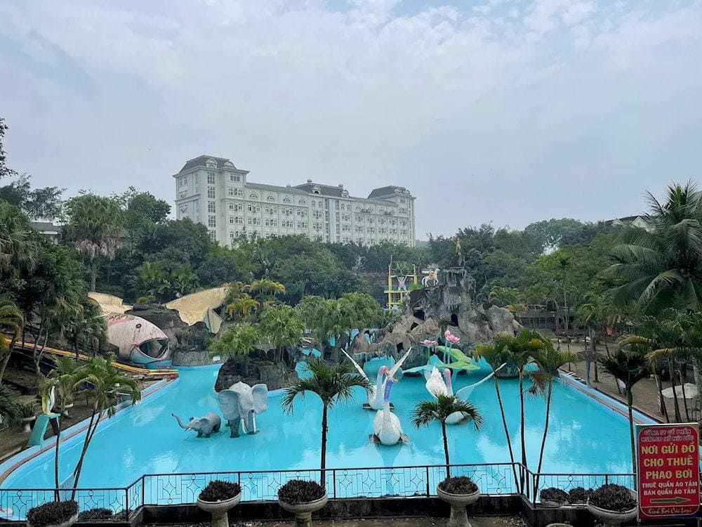 The water park offers rental services for floats and swimwear